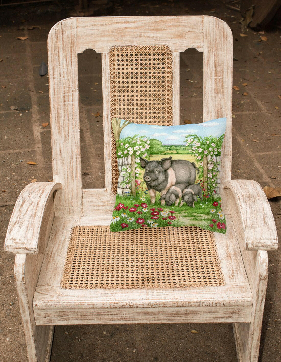 Pigs Rosie and Piglets Decorative Throw Pillow 14x14 Indoor Outdoor Accent Cushion, Fabric Cover with Insert for Sofa, Bed, Porch & Living Room