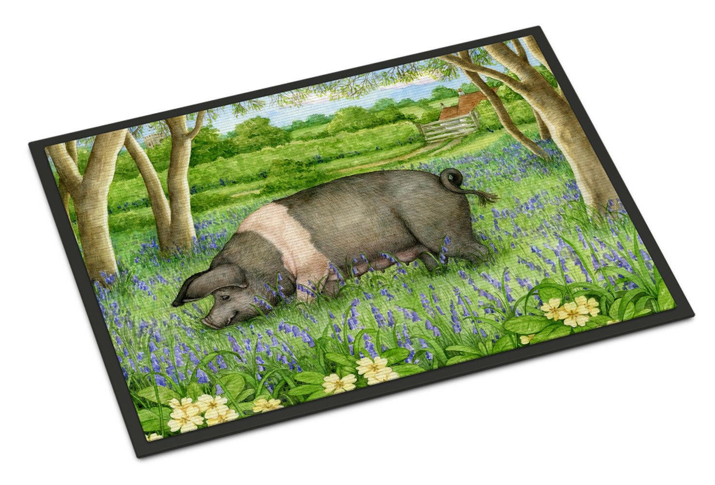 Pig In Bluebells by Debbie Cook Doormat Indoor Outdoor 24H X 36W Front Door Mat Rugs for Entryway, Non Slip Washable Low Pile,