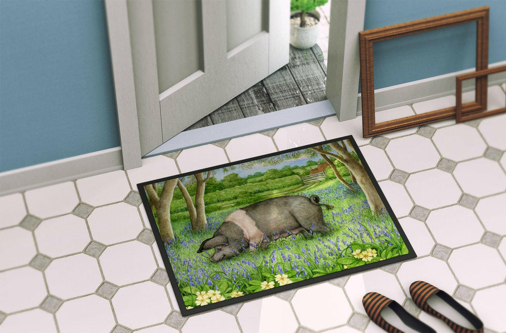 Pig In Bluebells by Debbie Cook Doormat Indoor Outdoor 24H X 36W Front Door Mat Rugs for Entryway, Non Slip Washable Low Pile,