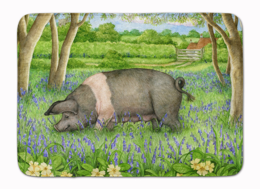 Pig In Bluebells by Debbie Cook Memory Foam Kitchen Mat Machine Washable Anti-Fatigue Cushion Comfort Bath or Kitchen Rug