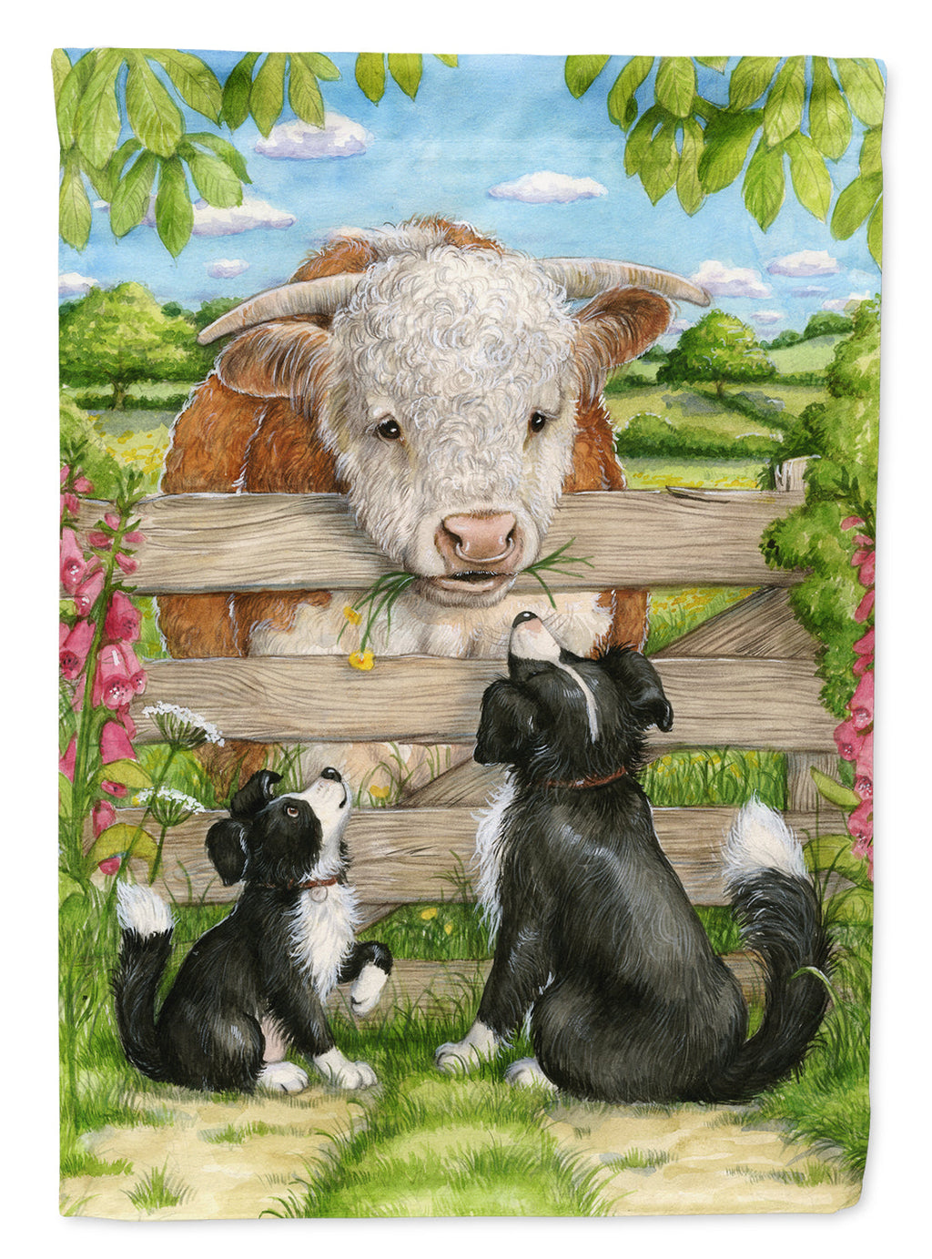 Bull and Pup Friends by Debbie Cook House Flag 28x40 Porch Sleeve Pole Decorative Outside Yard Banner Artwork Wall Hanging, Polyester