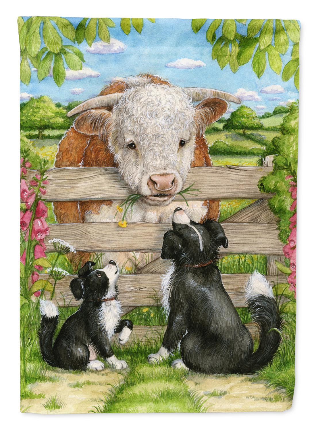 Bull and Pup Friends by Debbie Cook House Flag 28x40 Porch Sleeve Pole Decorative Outside Yard Banner Artwork Wall Hanging, Polyester