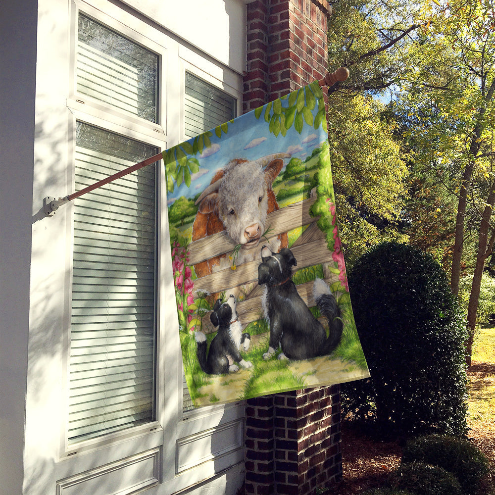 Bull and Pup Friends by Debbie Cook House Flag 28x40 Porch Sleeve Pole Decorative Outside Yard Banner Artwork Wall Hanging, Polyester