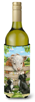 Bull and Pup Friends by Debbie Cook Wine Bottle Hugger Gift Sleeve for Standard 750 ml Bottles, Insulated Reusable Also Fits Mini Shot & Pint Bottles