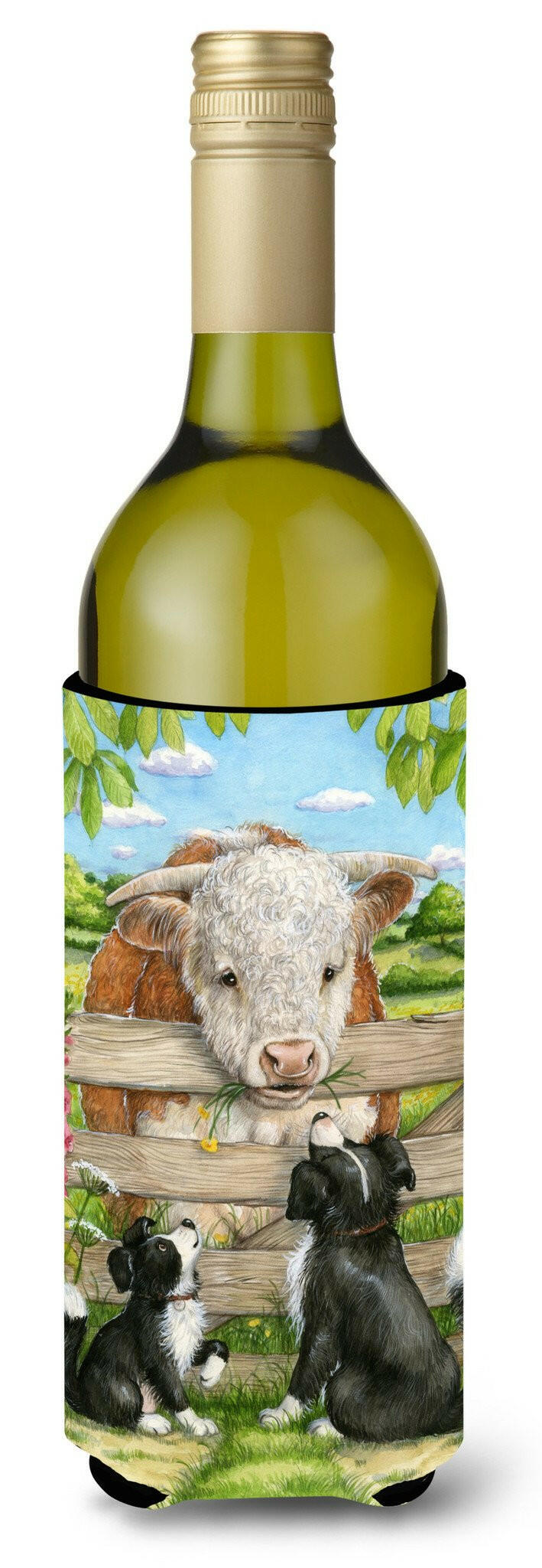 Bull and Pup Friends by Debbie Cook Wine Bottle Hugger Gift Sleeve for Standard 750 ml Bottles, Insulated Reusable Also Fits Mini Shot & Pint Bottles