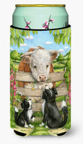 Bull and Pup Friends by Debbie Cook Tall Boy Hugger Can Cooler Sleeve Machine Washable Drink Collapsible Insulator Beverage Insulated Holder