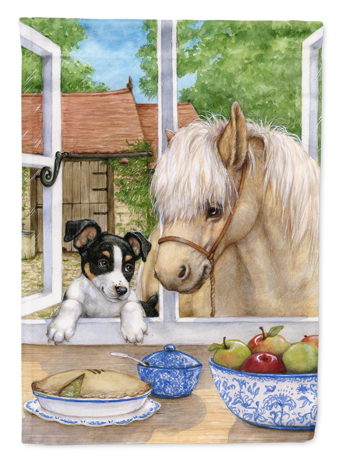 Jack Russel Puppy and Foal Horse House Flag 28x40 Porch Sleeve Pole Decorative Outside Yard Banner Artwork Wall Hanging, Polyester