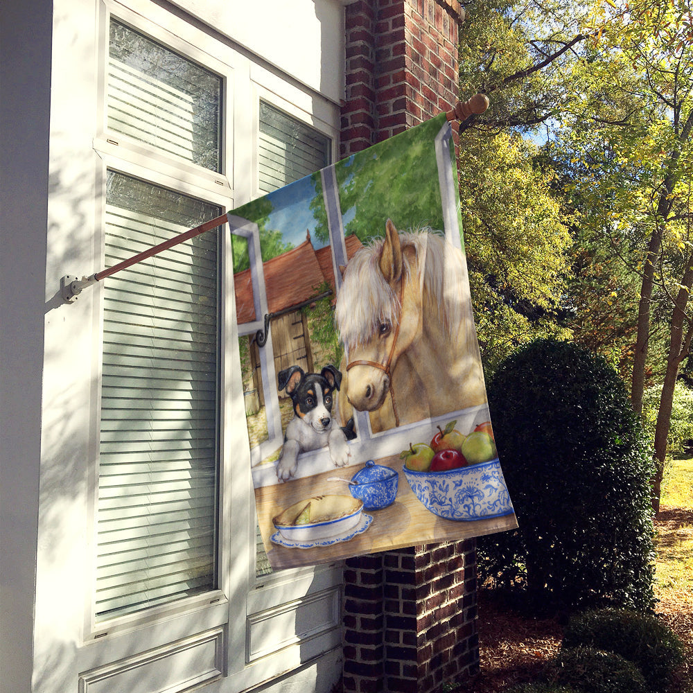 Jack Russel Puppy and Foal Horse House Flag 28x40 Porch Sleeve Pole Decorative Outside Yard Banner Artwork Wall Hanging, Polyester