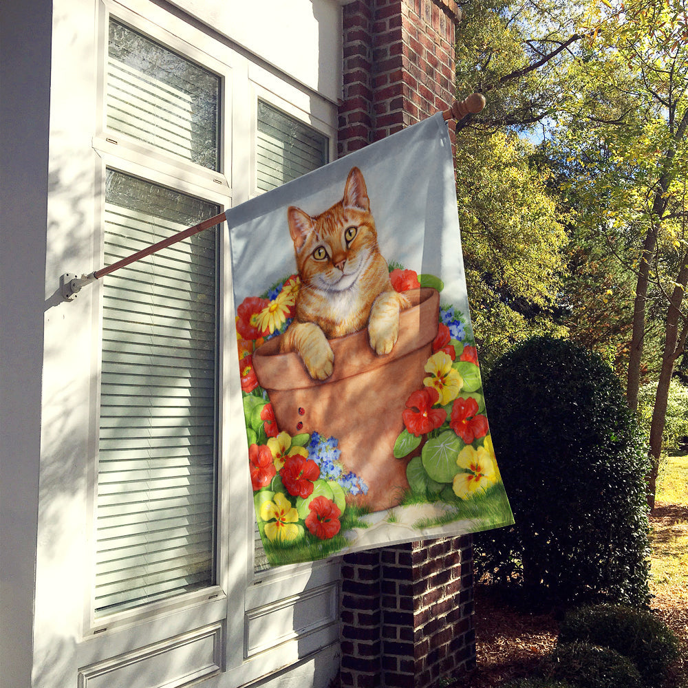 Ginger Cat In Pot by Debbie Cook House Flag 28x40 Porch Sleeve Pole Decorative Outside Yard Banner Artwork Wall Hanging, Polyester