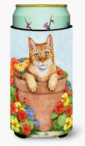 Ginger Cat In Pot by Debbie Cook Tall Boy Hugger Can Cooler Sleeve Machine Washable Drink Collapsible Insulator Beverage Insulated Holder