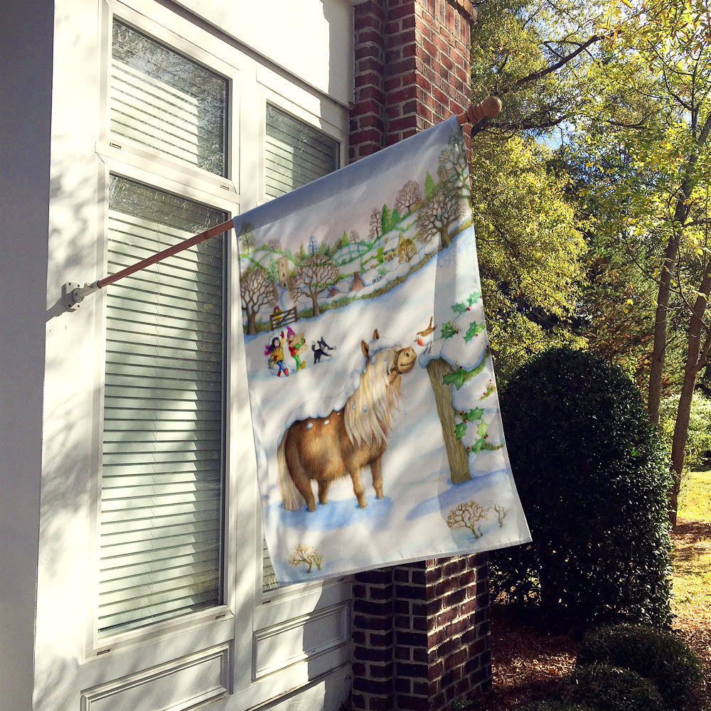 Feeding The Shetland Horse House Flag 28x40 Porch Sleeve Pole Decorative Outside Yard Banner Artwork Wall Hanging, Polyester