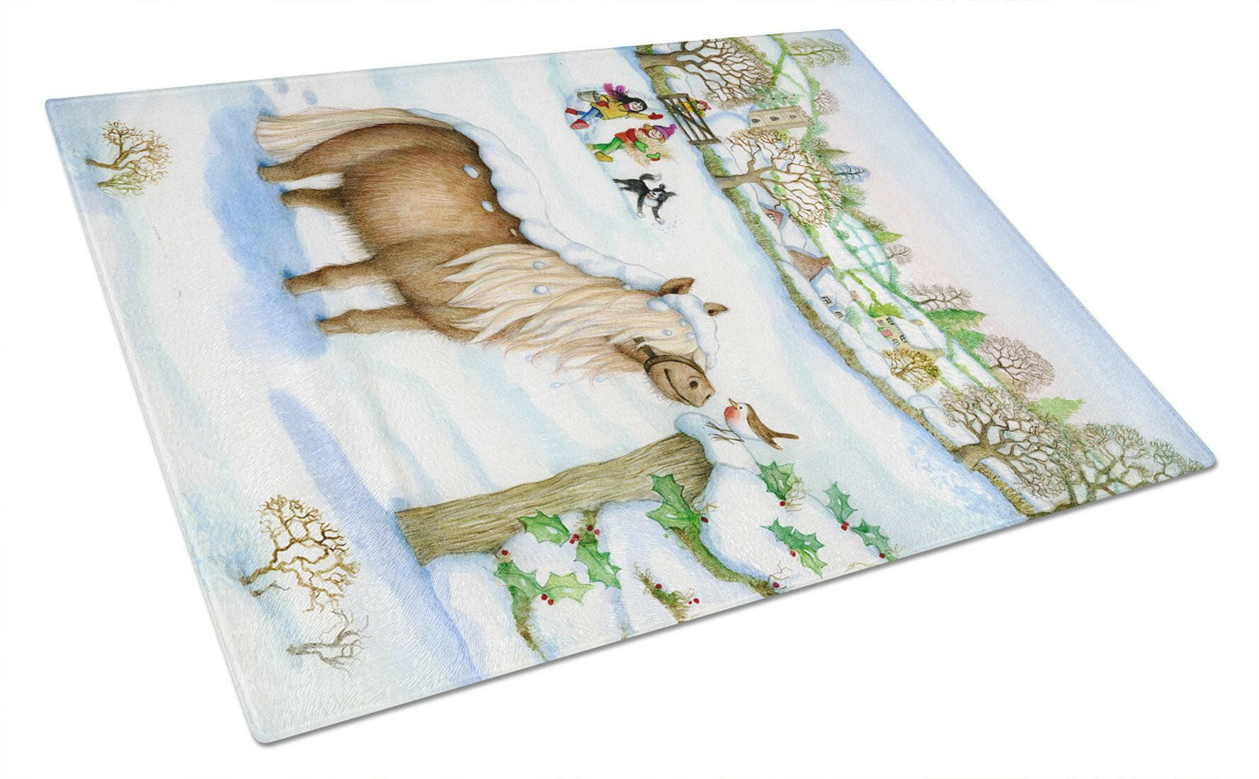 Feeding The Shetland Horse Cutting Board Tempered Glass Kitchen Cutting Surface, Heat Resistant Chopping, Non-Slip Feet, Food Prep & Serving