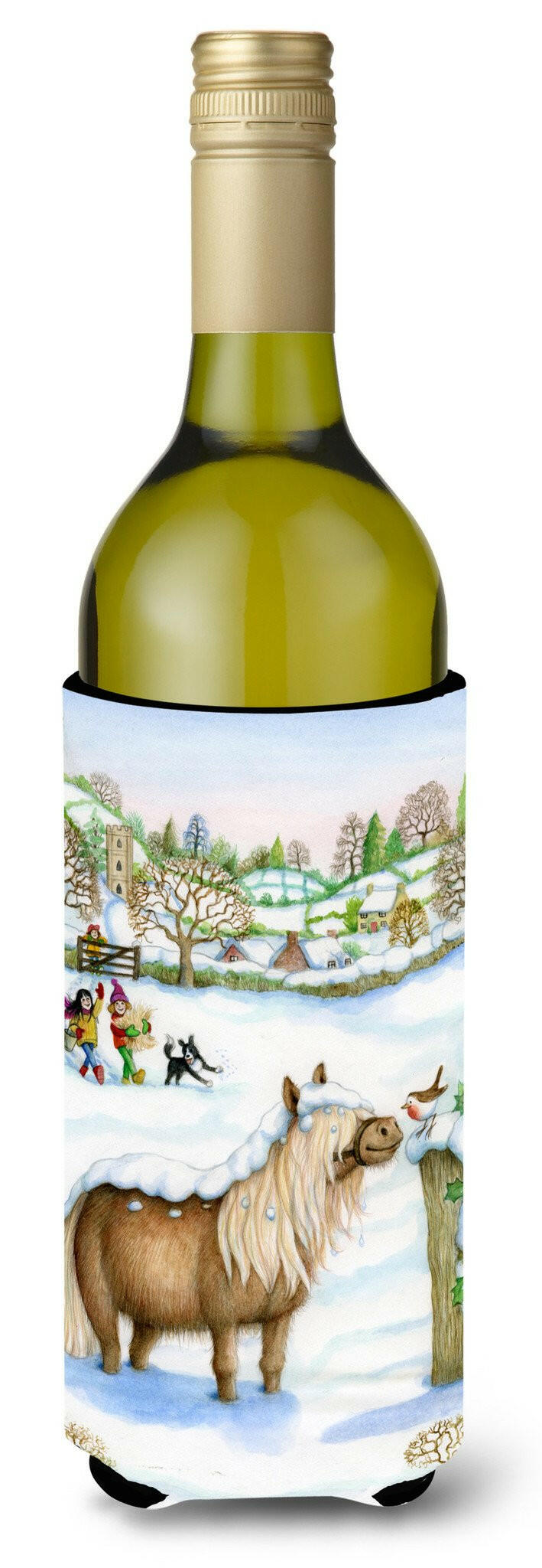 Feeding The Shetland Horse Wine Bottle Hugger Gift Sleeve for Standard 750 ml Bottles, Insulated Reusable Also Fits Mini Shot & Pint Bottles