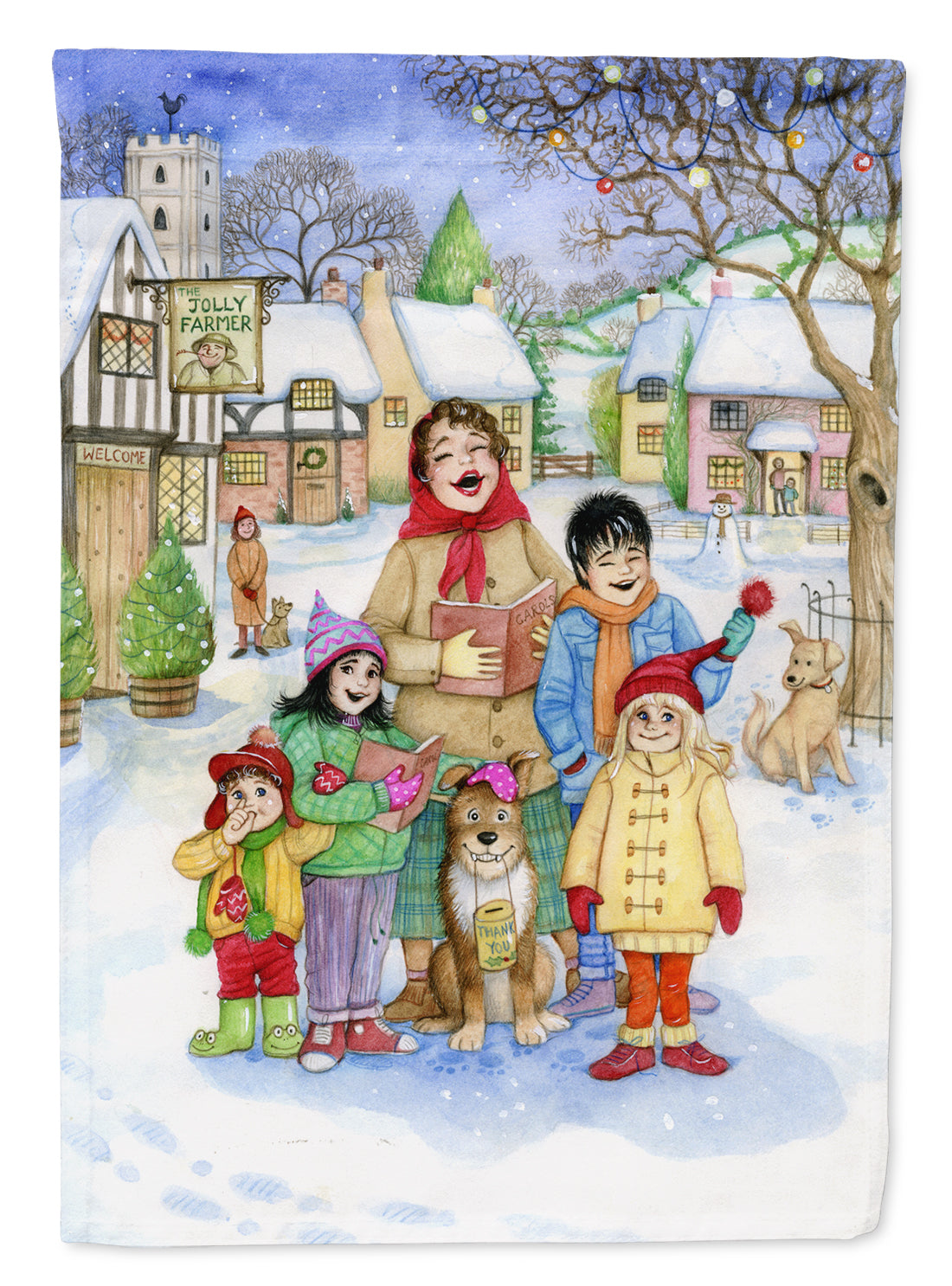 Christmas Carol Singers House Flag 28x40 Porch Sleeve Pole Decorative Outside Yard Banner Artwork Wall Hanging, Polyester