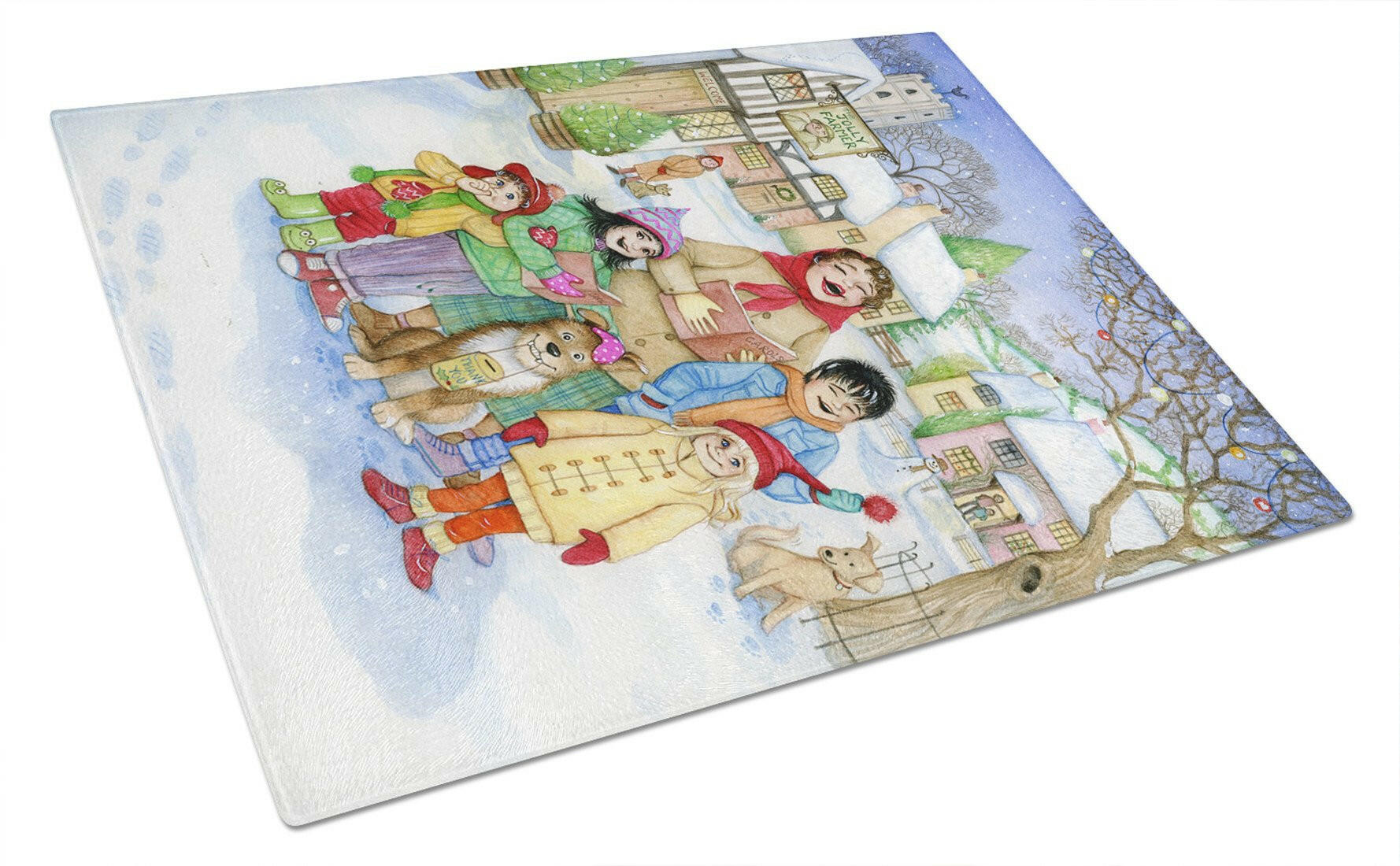 Christmas Carol Singers Cutting Board Tempered Glass Kitchen Cutting Surface, Heat Resistant Chopping, Non-Slip Feet, Food Prep & Serving