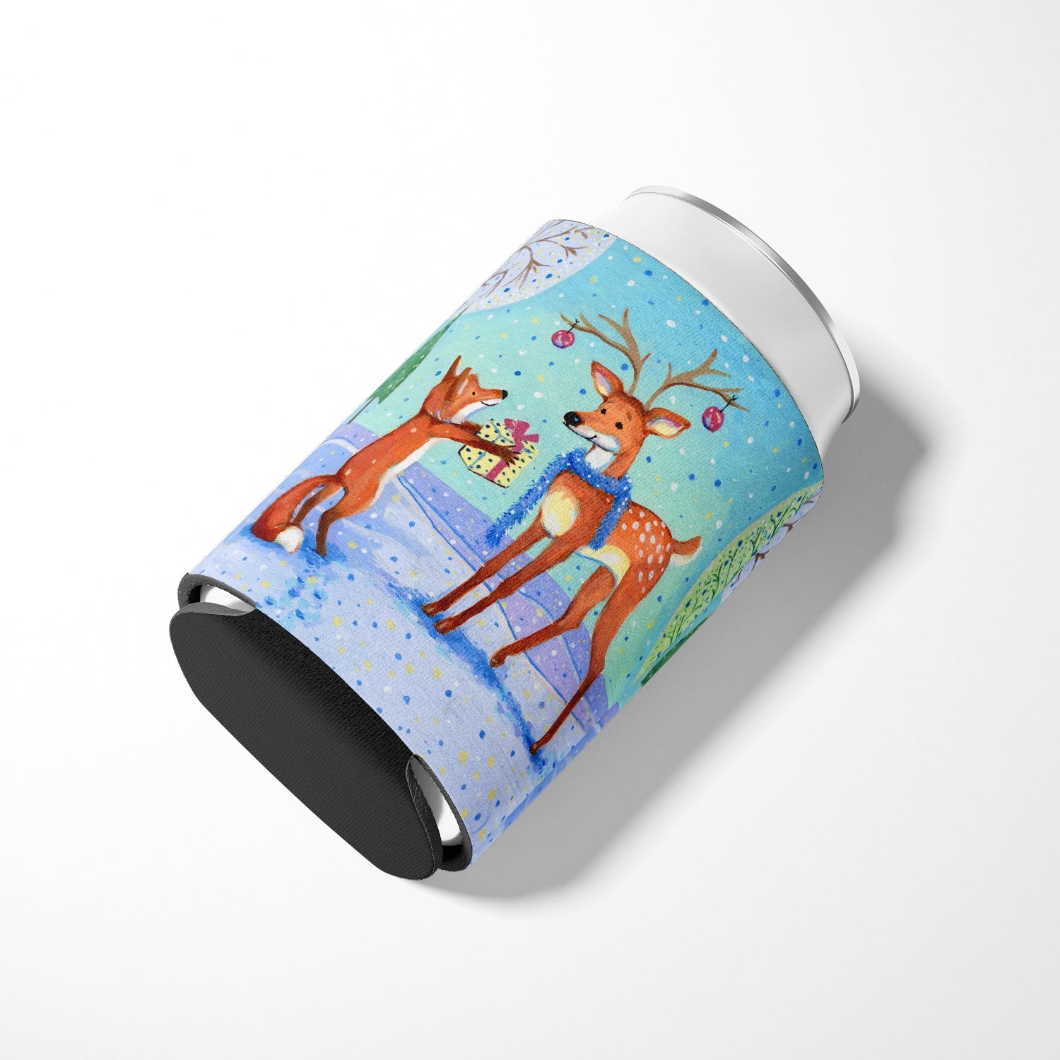 Christmas Present from the Fox Can or Bottle Hugger Cooler Sleeve for Standard 12 oz Cans, Insulated Foam Beer & Soda Can Hugger Reusable
