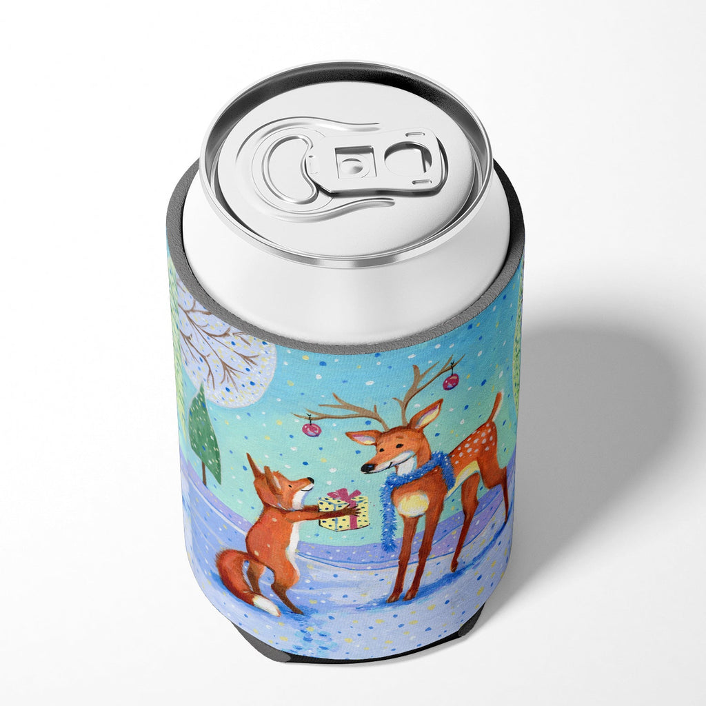 Christmas Present from the Fox Can or Bottle Hugger Cooler Sleeve for Standard 12 oz Cans, Insulated Foam Beer & Soda Can Hugger Reusable