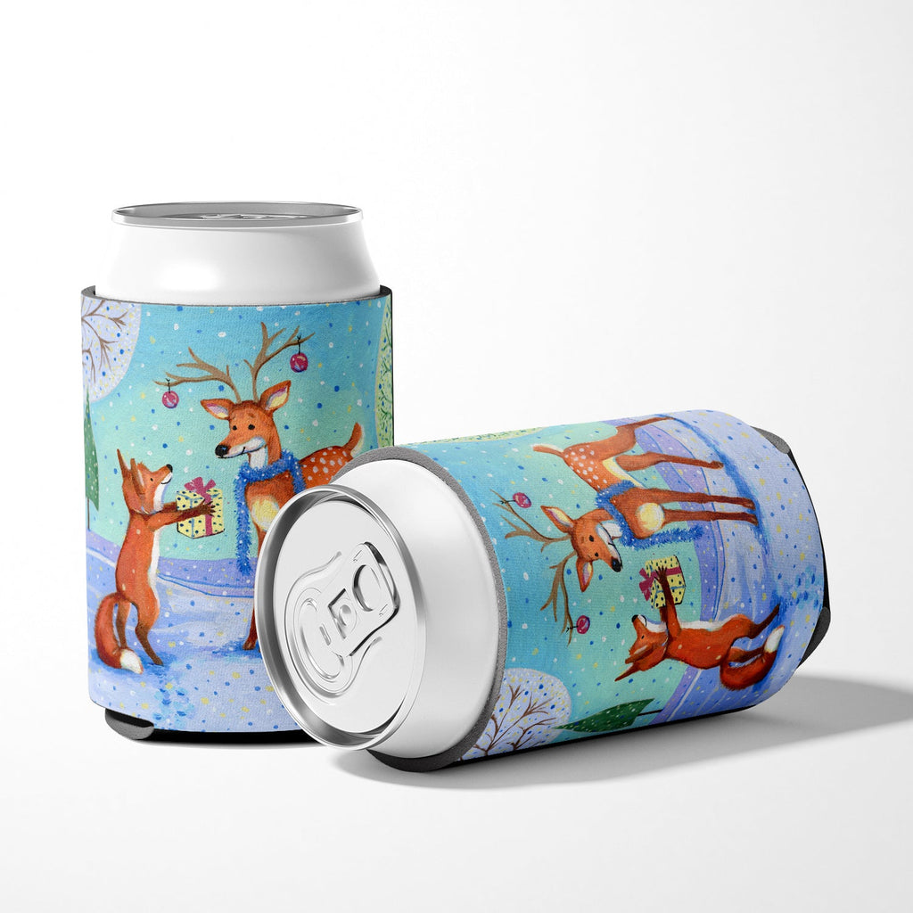 Christmas Present from the Fox Can or Bottle Hugger Cooler Sleeve for Standard 12 oz Cans, Insulated Foam Beer & Soda Can Hugger Reusable