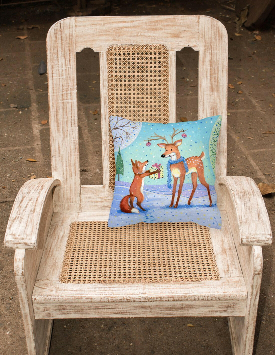 Christmas Present from the Fox Decorative Throw Pillow 14x14 Indoor Outdoor Accent Cushion, Fabric Cover with Insert for Sofa, Bed, Porch & Living Room
