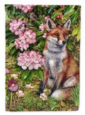 Fox Waiting in Flowers House Flag 28x40 Porch Sleeve Pole Decorative Outside Yard Banner Artwork Wall Hanging, Polyester
