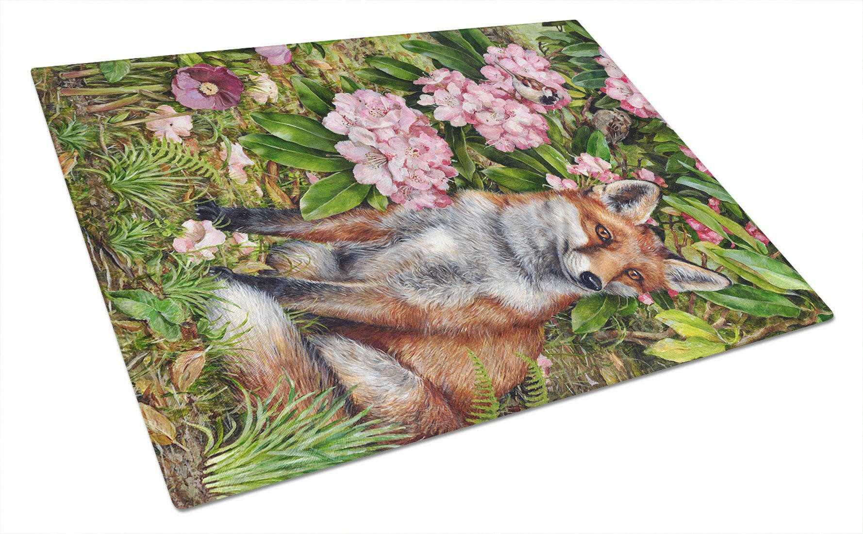 Fox Waiting in Flowers Cutting Board Tempered Glass Kitchen Cutting Surface, Heat Resistant Chopping, Non-Slip Feet, Food Prep & Serving