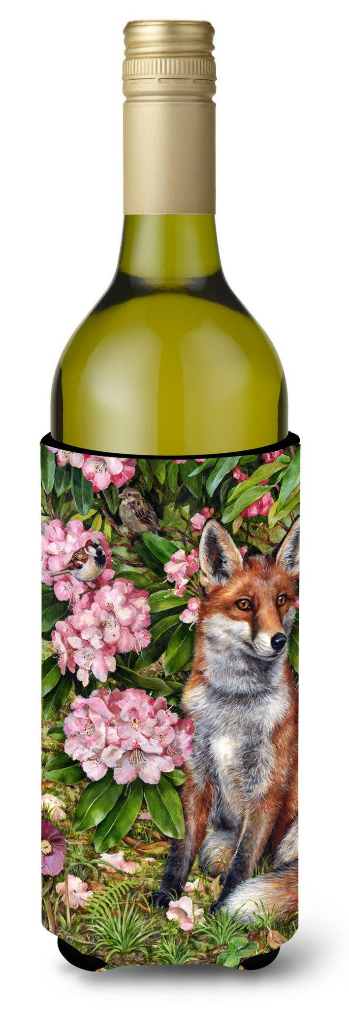 Fox Waiting in Flowers Wine Bottle Hugger Gift Sleeve for Standard 750 ml Bottles, Insulated Reusable Also Fits Mini Shot & Pint Bottles