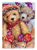 Winter Snow Teddy Bears House Flag 28x40 Porch Sleeve Pole Decorative Outside Yard Banner Artwork Wall Hanging, Polyester