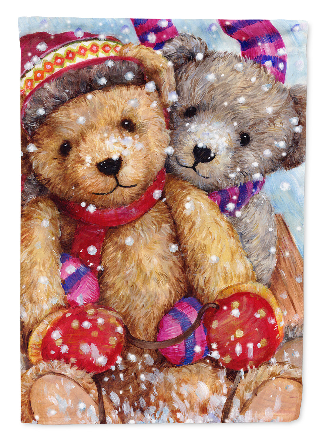 Winter Snow Teddy Bears House Flag 28x40 Porch Sleeve Pole Decorative Outside Yard Banner Artwork Wall Hanging, Polyester