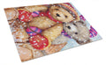 Winter Snow Teddy Bears Cutting Board Tempered Glass Kitchen Cutting Surface, Heat Resistant Chopping, Non-Slip Feet, Food Prep & Serving