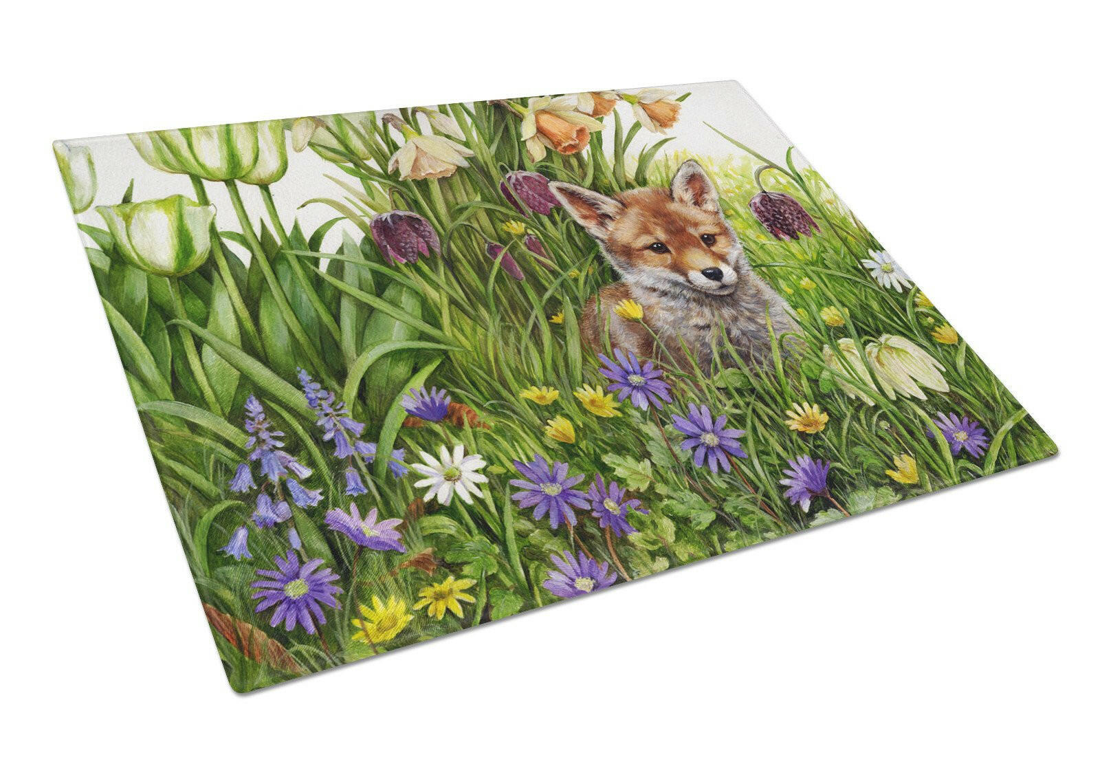 April Fox by Debbie Cook Cutting Board Tempered Glass Kitchen Cutting Surface, Heat Resistant Chopping, Non-Slip Feet, Food Prep & Serving