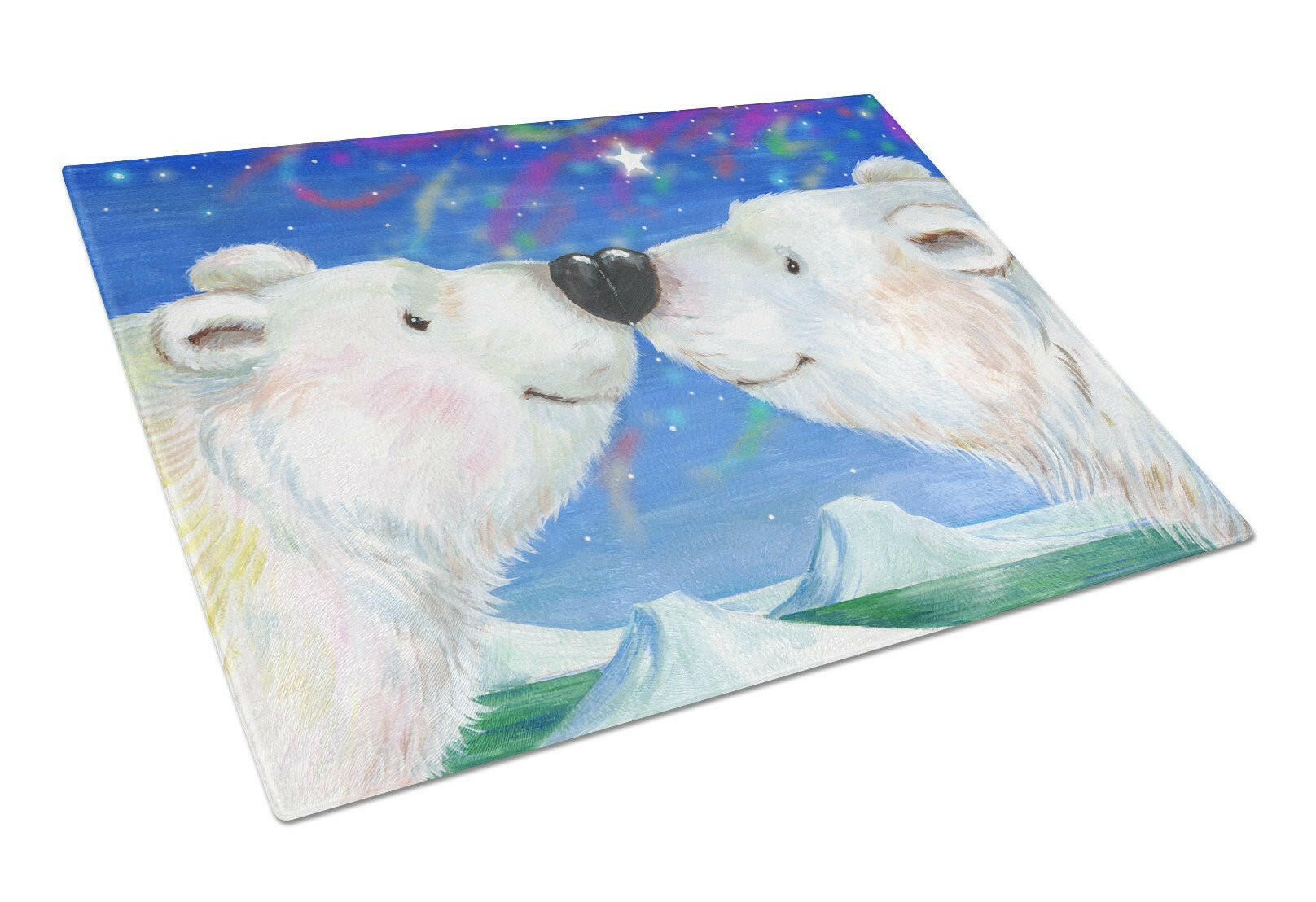 Polar Bears Polar Kiss by Debbie Cook Cutting Board Tempered Glass Kitchen Cutting Surface, Heat Resistant Chopping, Non-Slip Feet, Food Prep & Serving