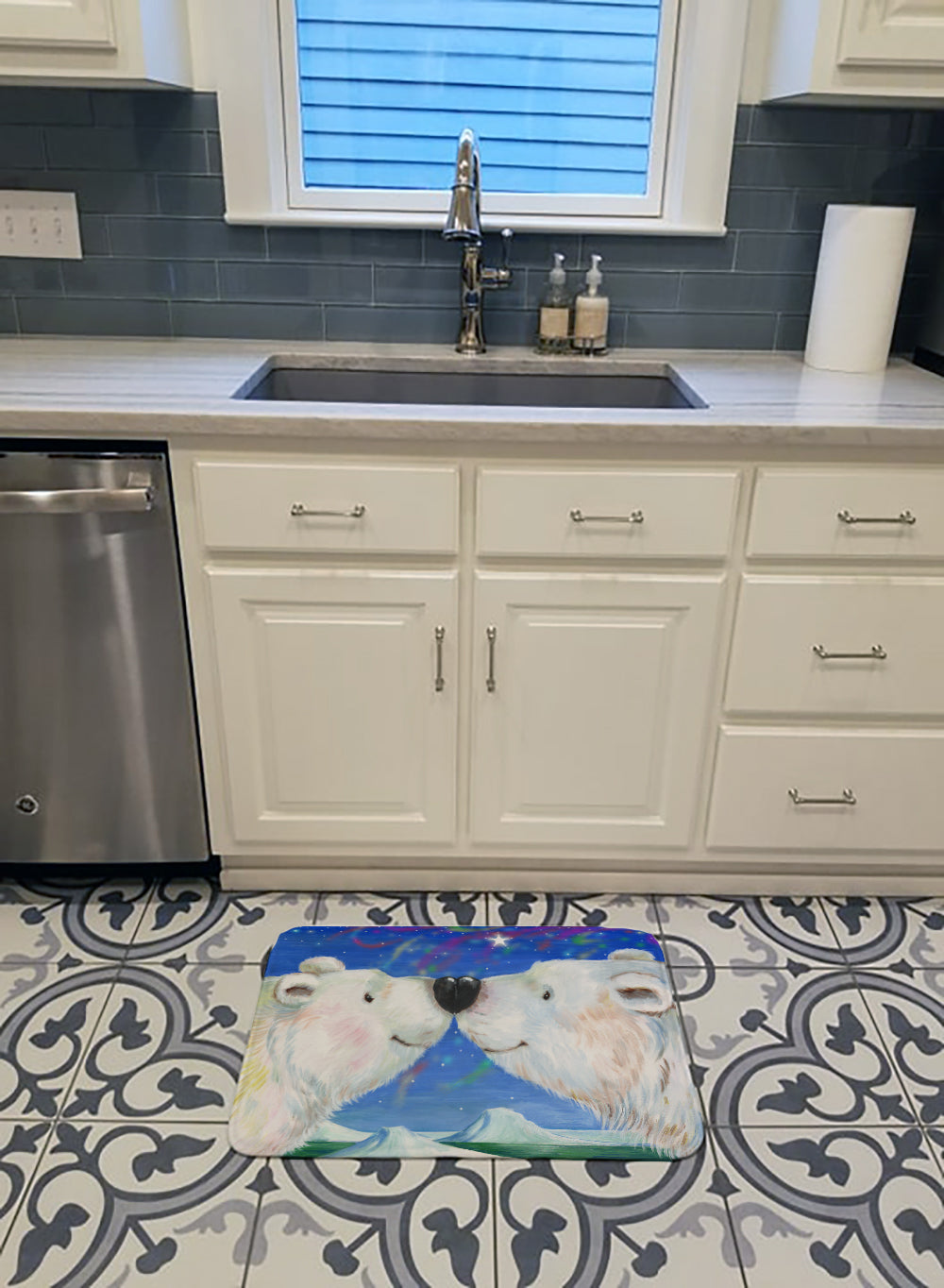 Polar Bears Polar Kiss by Debbie Cook Memory Foam Kitchen Mat Machine Washable Anti-Fatigue Cushion Comfort Bath or Kitchen Rug
