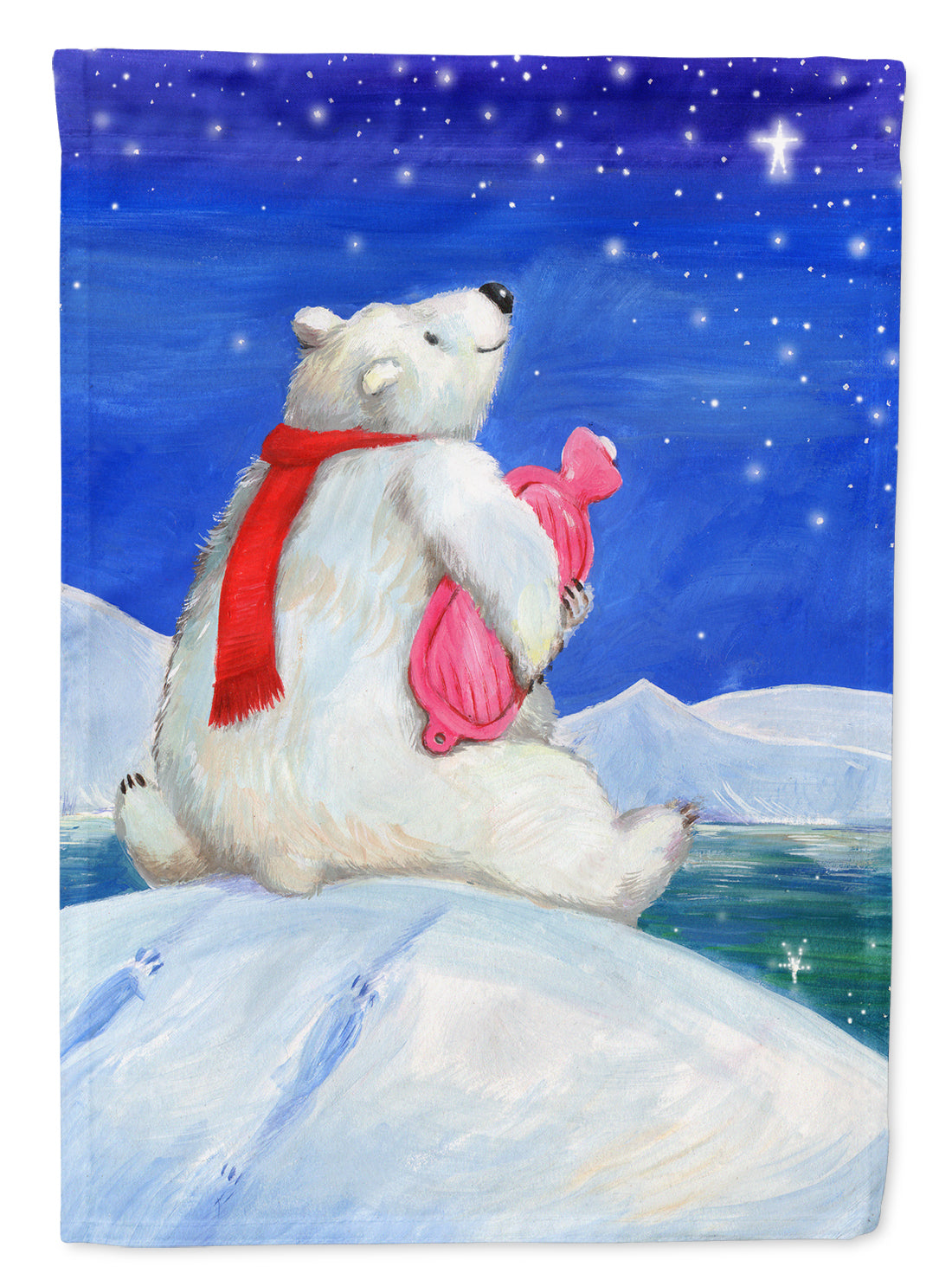 Polar Bear with Hot Water Bottle House Flag 28x40 Porch Sleeve Pole Decorative Outside Yard Banner Artwork Wall Hanging, Polyester