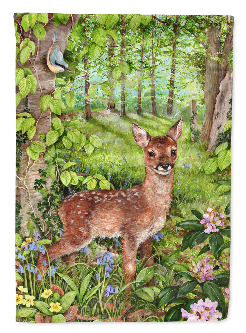 European Roe Deer Fawn House Flag 28x40 Porch Sleeve Pole Decorative Outside Yard Banner Artwork Wall Hanging, Polyester