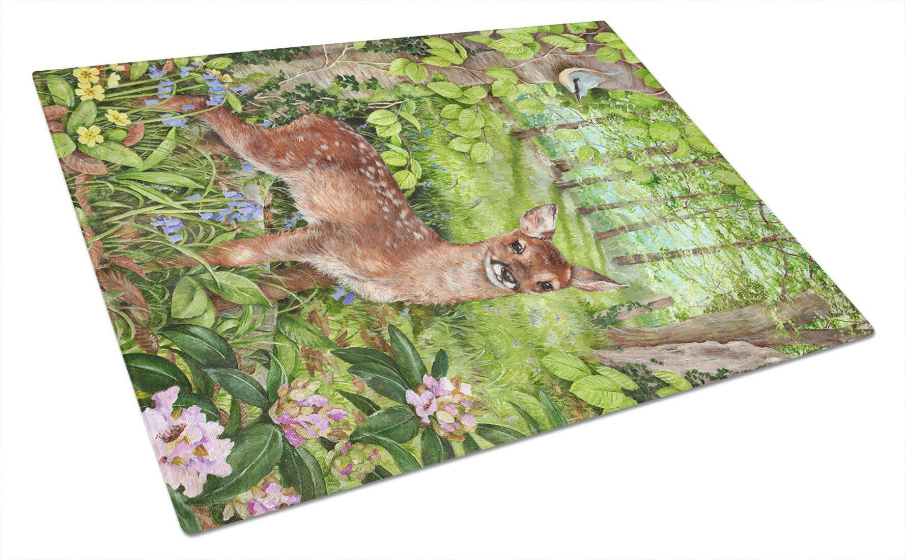European Roe Deer Fawn Cutting Board Tempered Glass Kitchen Cutting Surface, Heat Resistant Chopping, Non-Slip Feet, Food Prep & Serving
