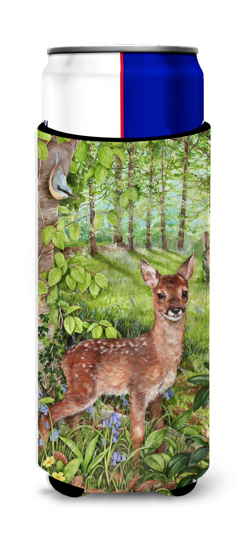 European Roe Deer Fawn Slim Can Hugger , Insulated Foam Hugger for 12 oz Slim Cans, Beer Bottles & Water Bottles, Printed in USA