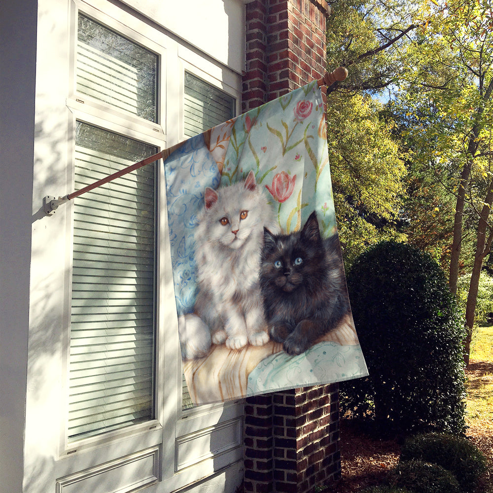 A Black Cat and A White Cat House Flag 28x40 Porch Sleeve Pole Decorative Outside Yard Banner Artwork Wall Hanging, Polyester