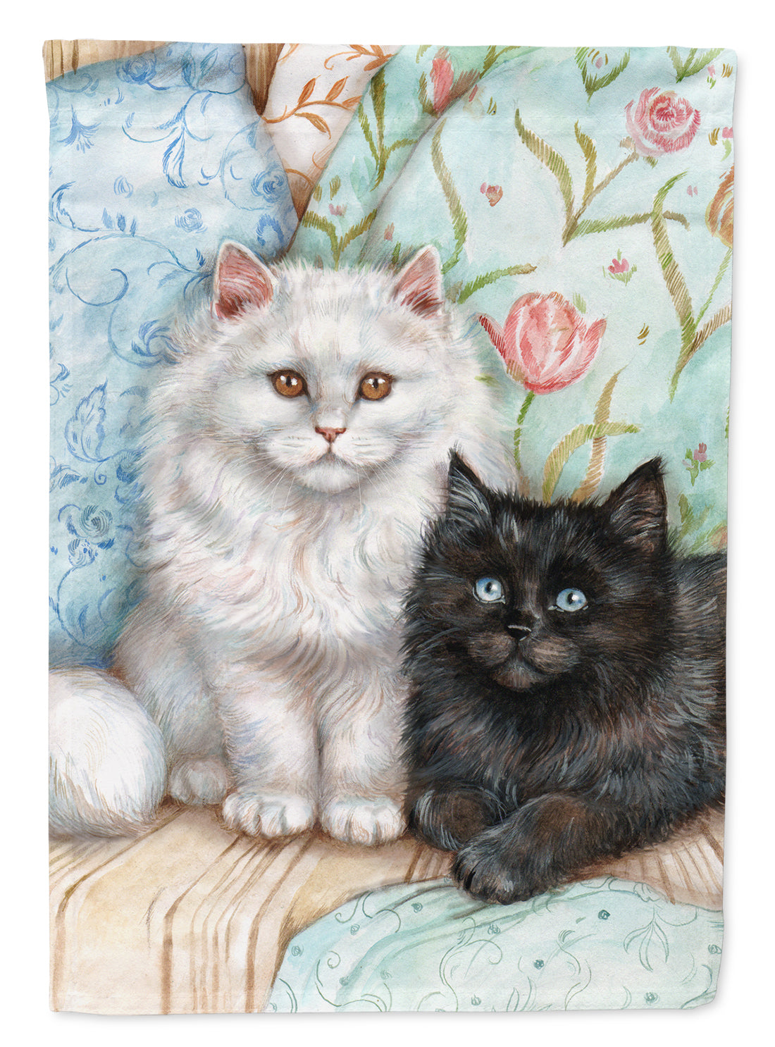 A Black Cat and A White Cat Garden Flag Mailbox Decorative Yard Banner Outside Patio Artwork for Flower Beds, Garden Size, Multicolor