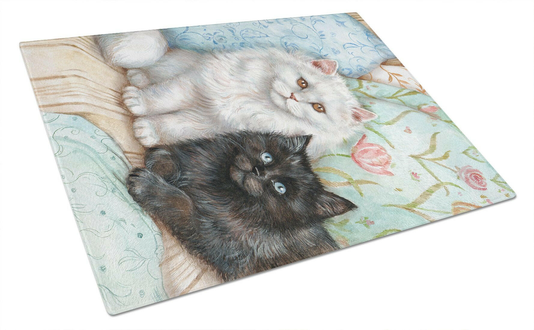 A Black Cat and A White Cat Cutting Board Tempered Glass Kitchen Cutting Surface, Heat Resistant Chopping, Non-Slip Feet, Food Prep & Serving
