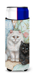 A Black Cat and A White Cat Slim Can Hugger , Insulated Foam Hugger for 12 oz Slim Cans, Beer Bottles & Water Bottles, Printed in USA