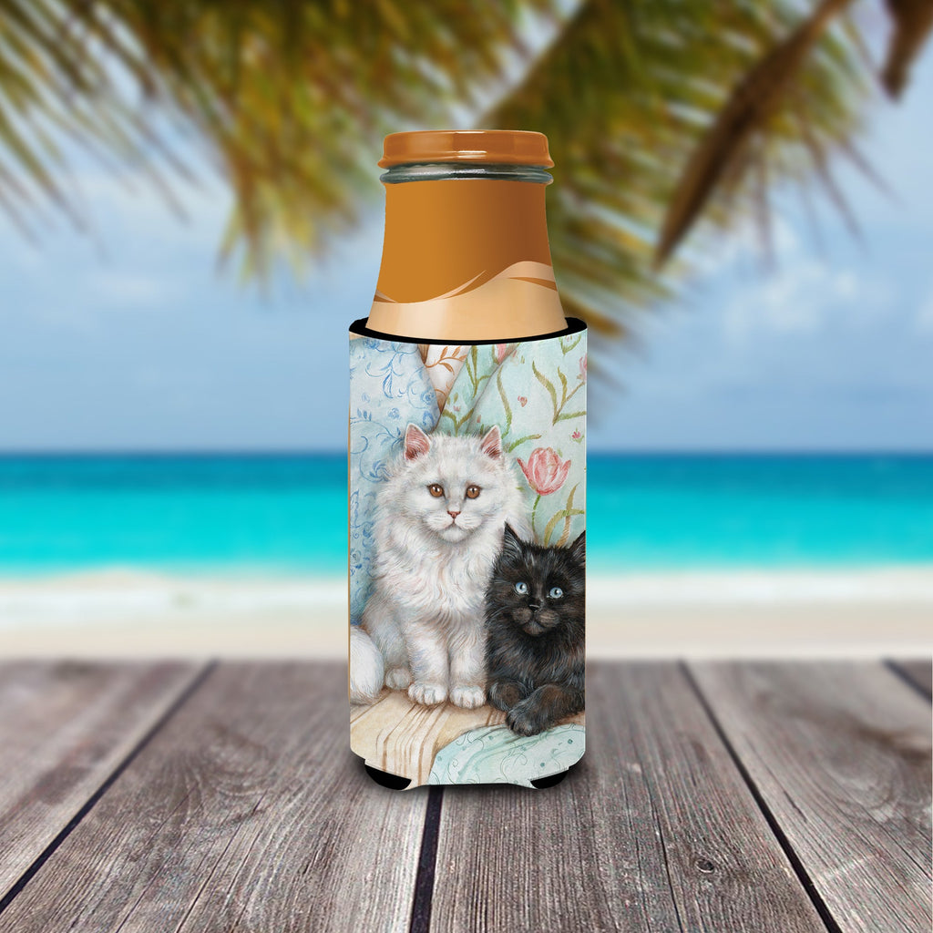 A Black Cat and A White Cat Slim Can Hugger , Insulated Foam Hugger for 12 oz Slim Cans, Beer Bottles & Water Bottles, Printed in USA