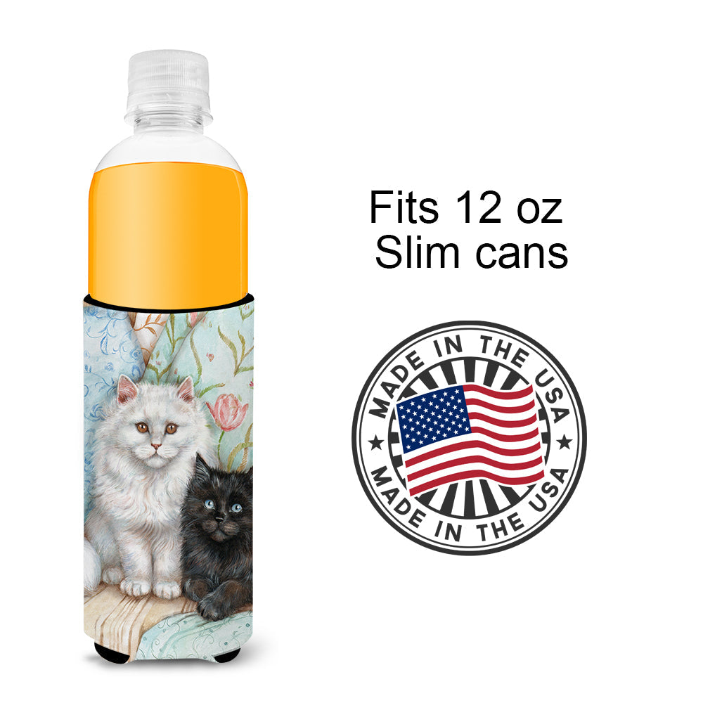 A Black Cat and A White Cat Slim Can Hugger , Insulated Foam Hugger for 12 oz Slim Cans, Beer Bottles & Water Bottles, Printed in USA