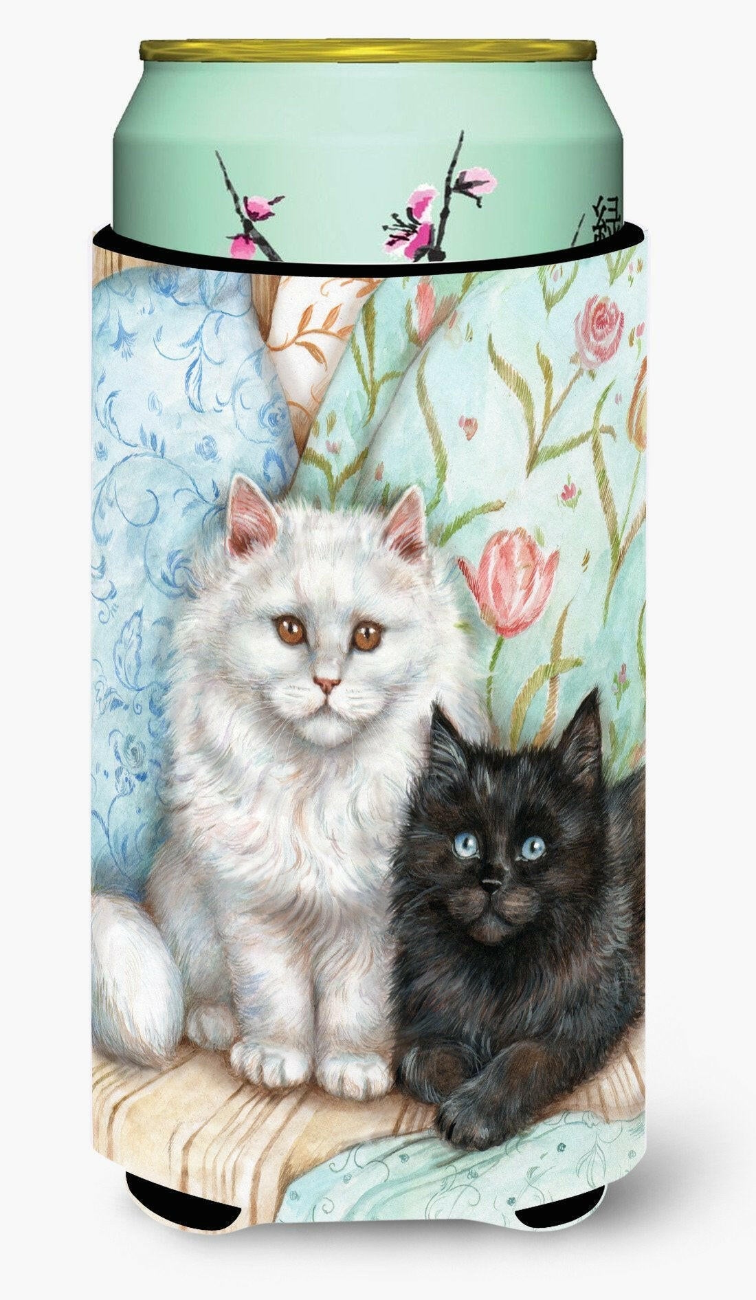 A Black Cat and A White Cat Tall Boy Hugger Can Cooler Sleeve Machine Washable Drink Collapsible Insulator Beverage Insulated Holder