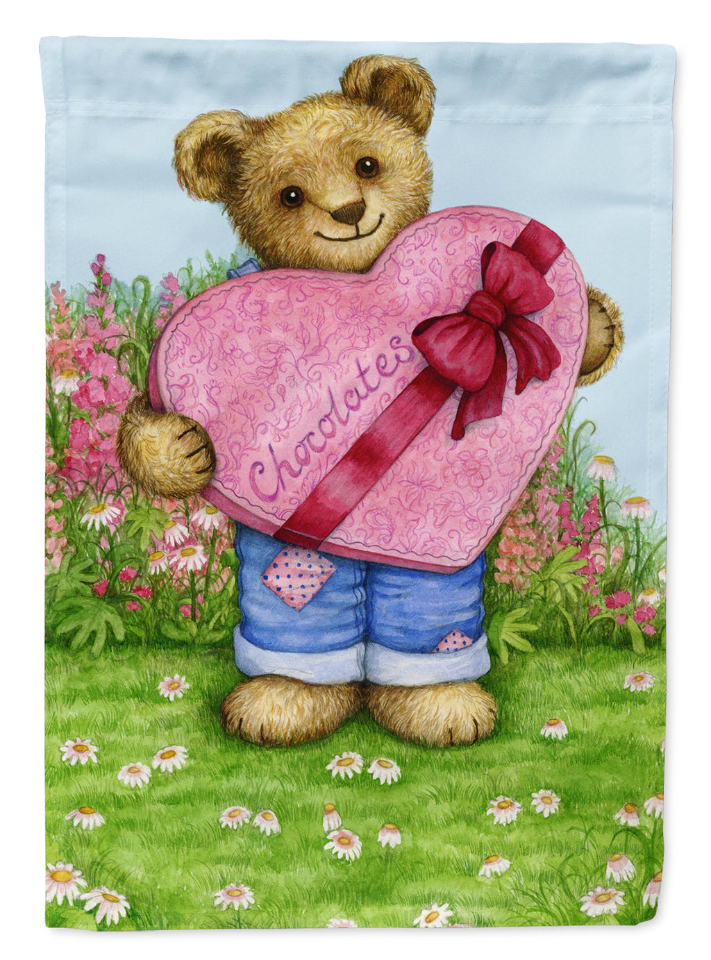 Valentine Teddy Bear with Chocolates House Flag 28x40 Porch Sleeve Pole Decorative Outside Yard Banner Artwork Wall Hanging, Polyester