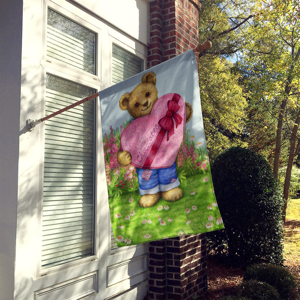 Valentine Teddy Bear with Chocolates House Flag 28x40 Porch Sleeve Pole Decorative Outside Yard Banner Artwork Wall Hanging, Polyester