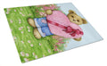 Valentine Teddy Bear with Chocolates Cutting Board Tempered Glass Kitchen Cutting Surface, Heat Resistant Chopping, Non-Slip Feet, Food Prep & Serving
