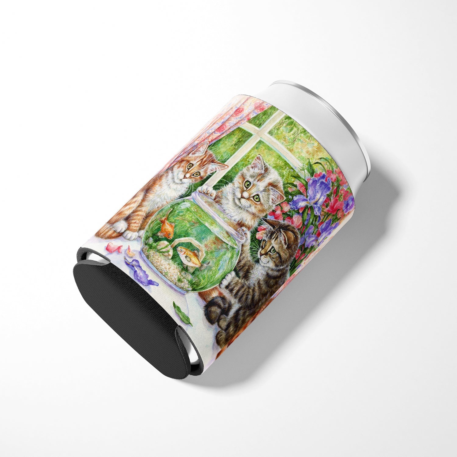 White Tabby by Debbie Cook Can or Bottle Hugger Cooler Sleeve for Standard 12 oz Cans, Insulated Foam Beer & Soda Can Hugger Reusable