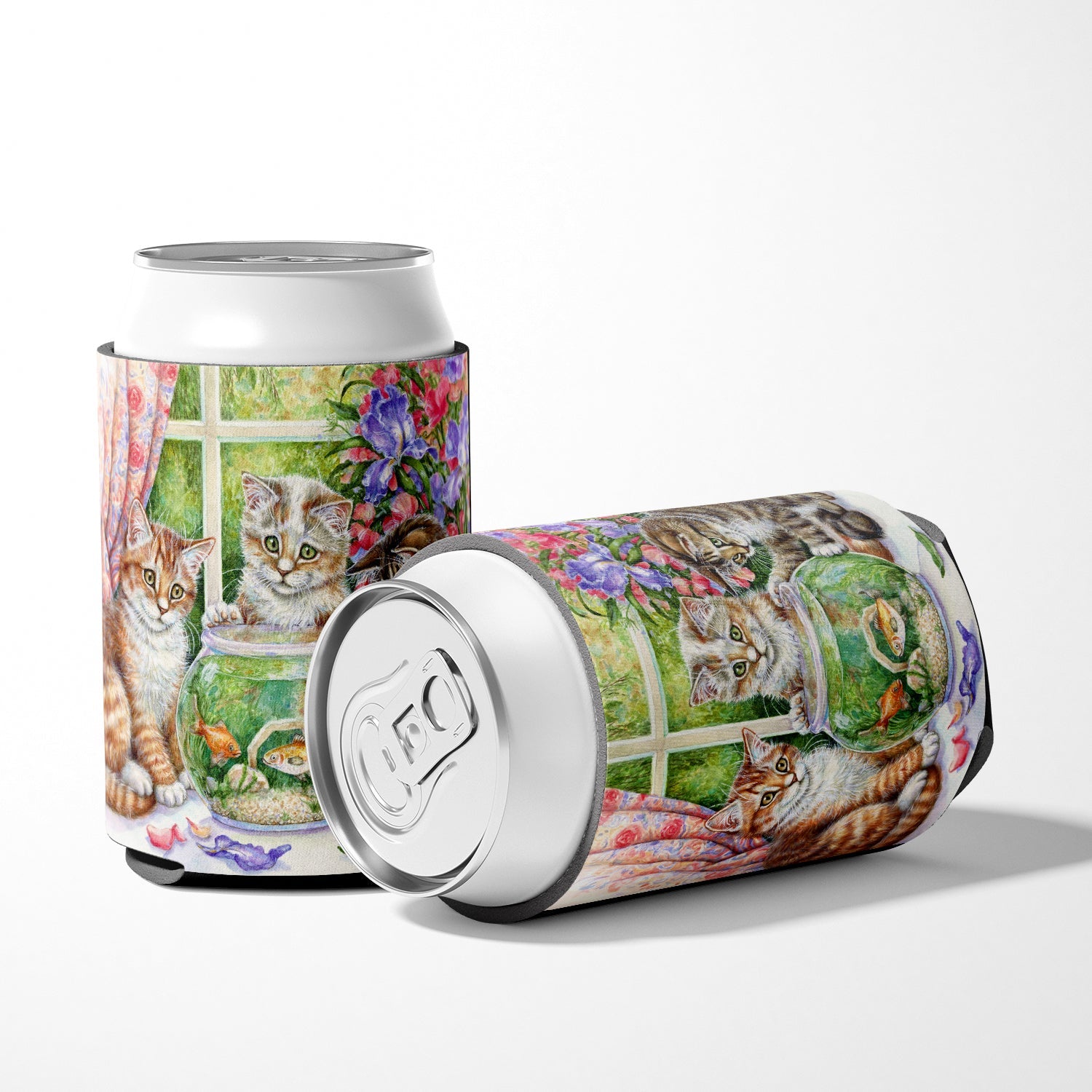 White Tabby by Debbie Cook Can or Bottle Hugger Cooler Sleeve for Standard 12 oz Cans, Insulated Foam Beer & Soda Can Hugger Reusable