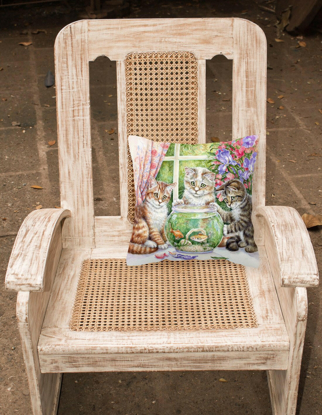 White Tabby by Debbie Cook Decorative Throw Pillow 14x14 Indoor Outdoor Accent Cushion, Fabric Cover with Insert for Sofa, Bed, Porch & Living Room