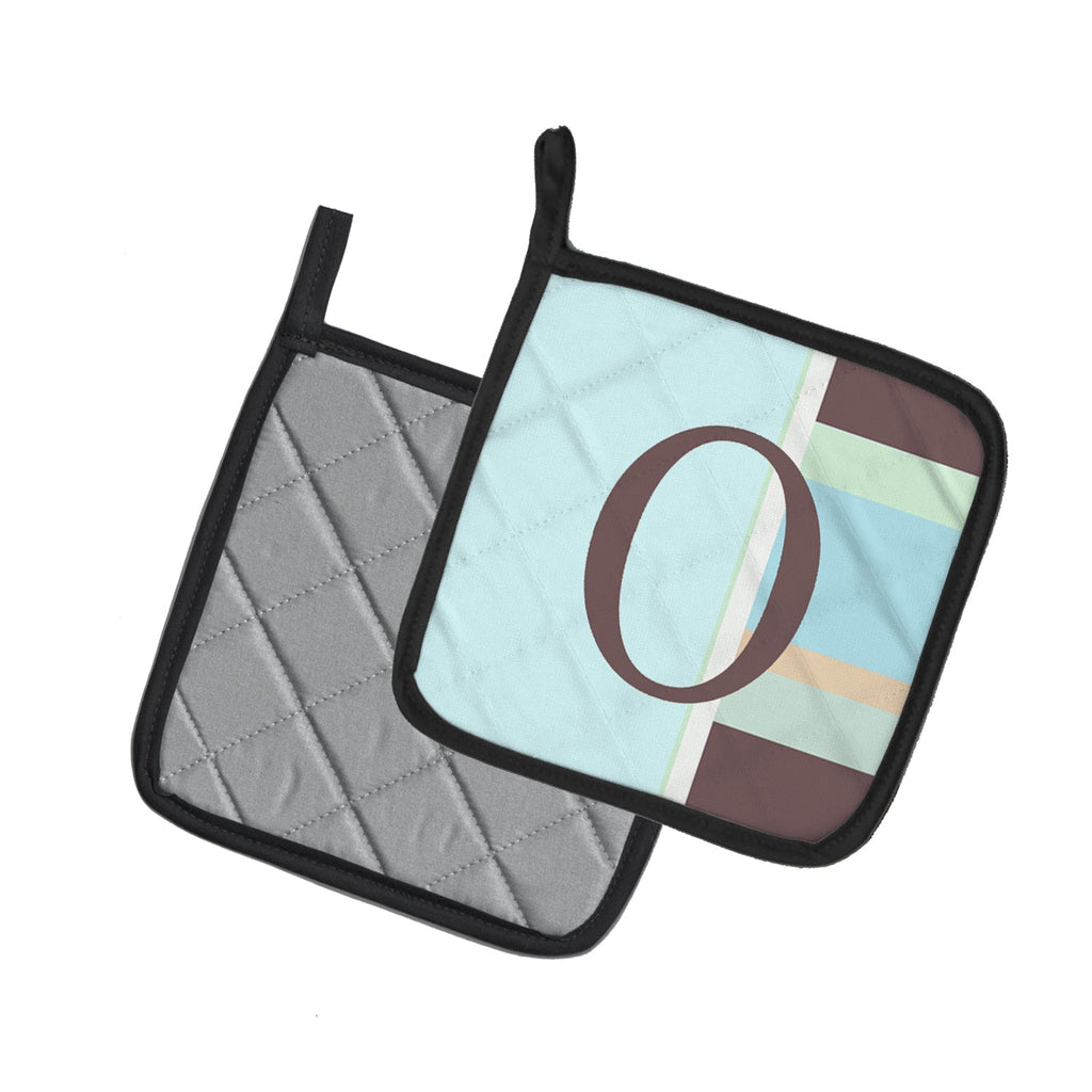 Letter O Initial Monogram - Blue Stripes Pot Holder Set of 2 Heat Resistant Quilted Hot Pads 7.5 x 7.5 Inch, Insulated Kitchen Trivets for Cooking & Baking